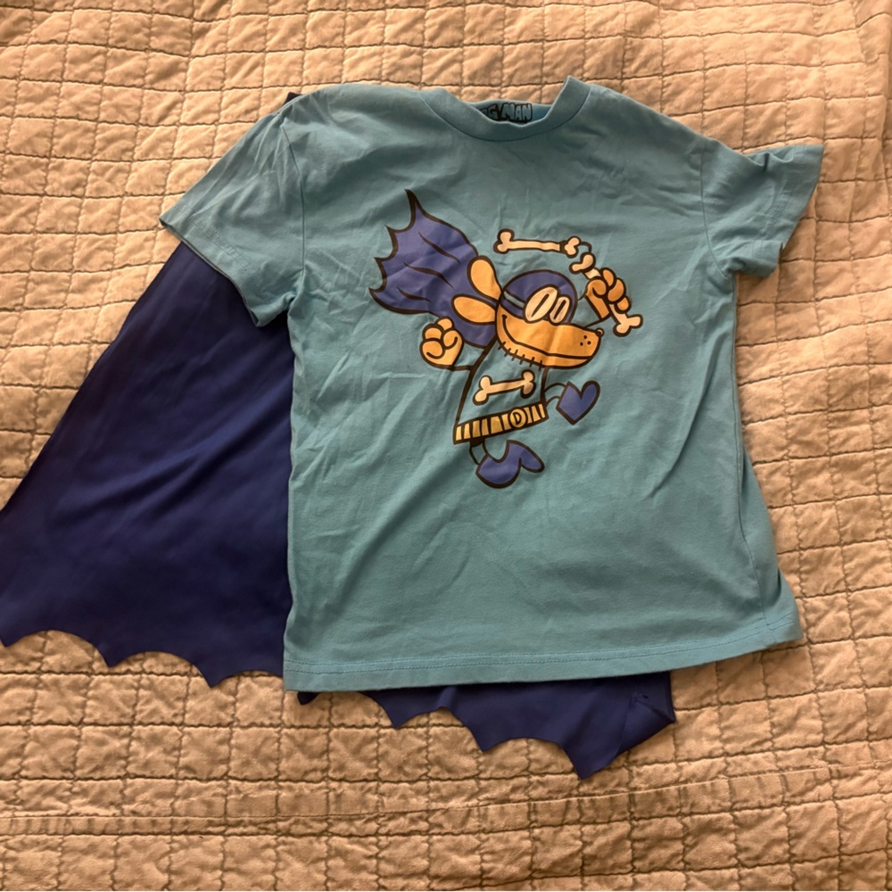 Kids Blue Graphic Tee with Cape- Dog Man